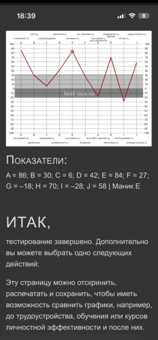 Правильный пример скриншота результата теста ОСА — образец 2