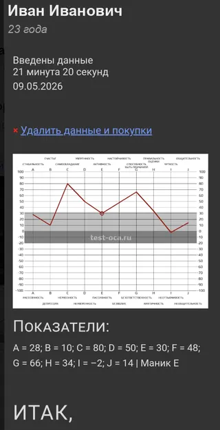 Правильный пример скриншота результата теста ОСА — образец 4